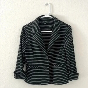 Sandro Studio blazer jacket black striped stretchy buttons petite medium chic
